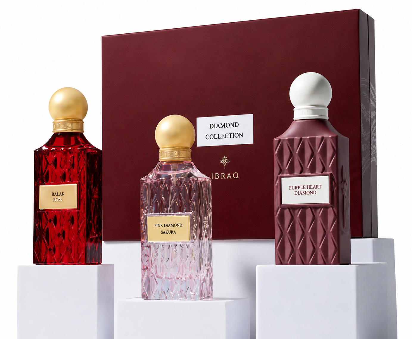 IBRAQ Maroon Diamond Collection 3*75ml, Balas Rose, Pink Diamond Sakura, Purple Heart Diamond
