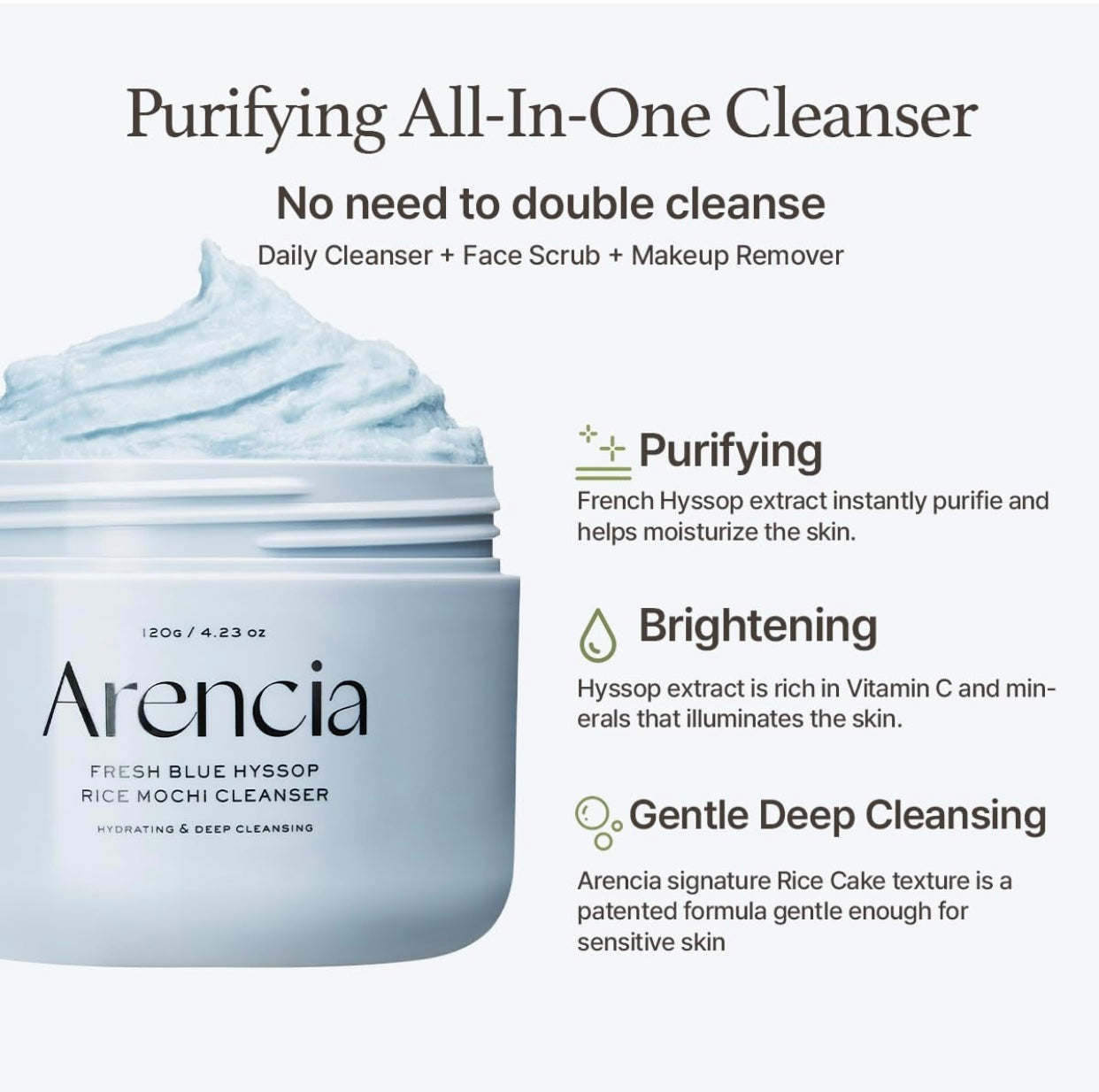 Arencia Fresh Blue Hyssop Rice Mochi Cleanser