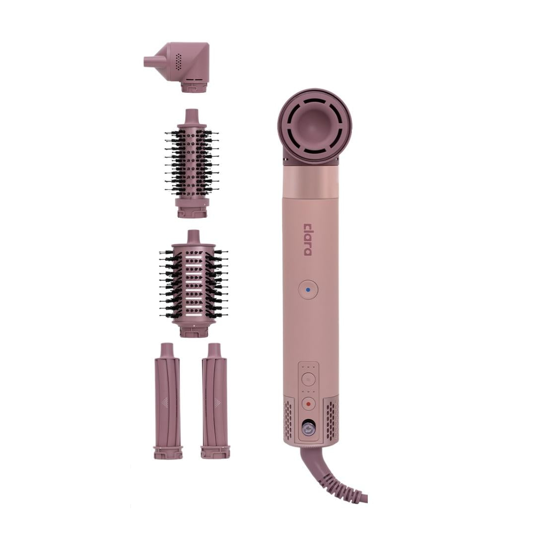 Clara Multi Styler for All Hair Types – 6-in-1 Styling Tool with Auto-Wrap Curlers, Blow Dryer, Round & Oval Brush – 1500W Ionic Hair Styler for Frizz-Free Waves & Salon Blowouts Pink