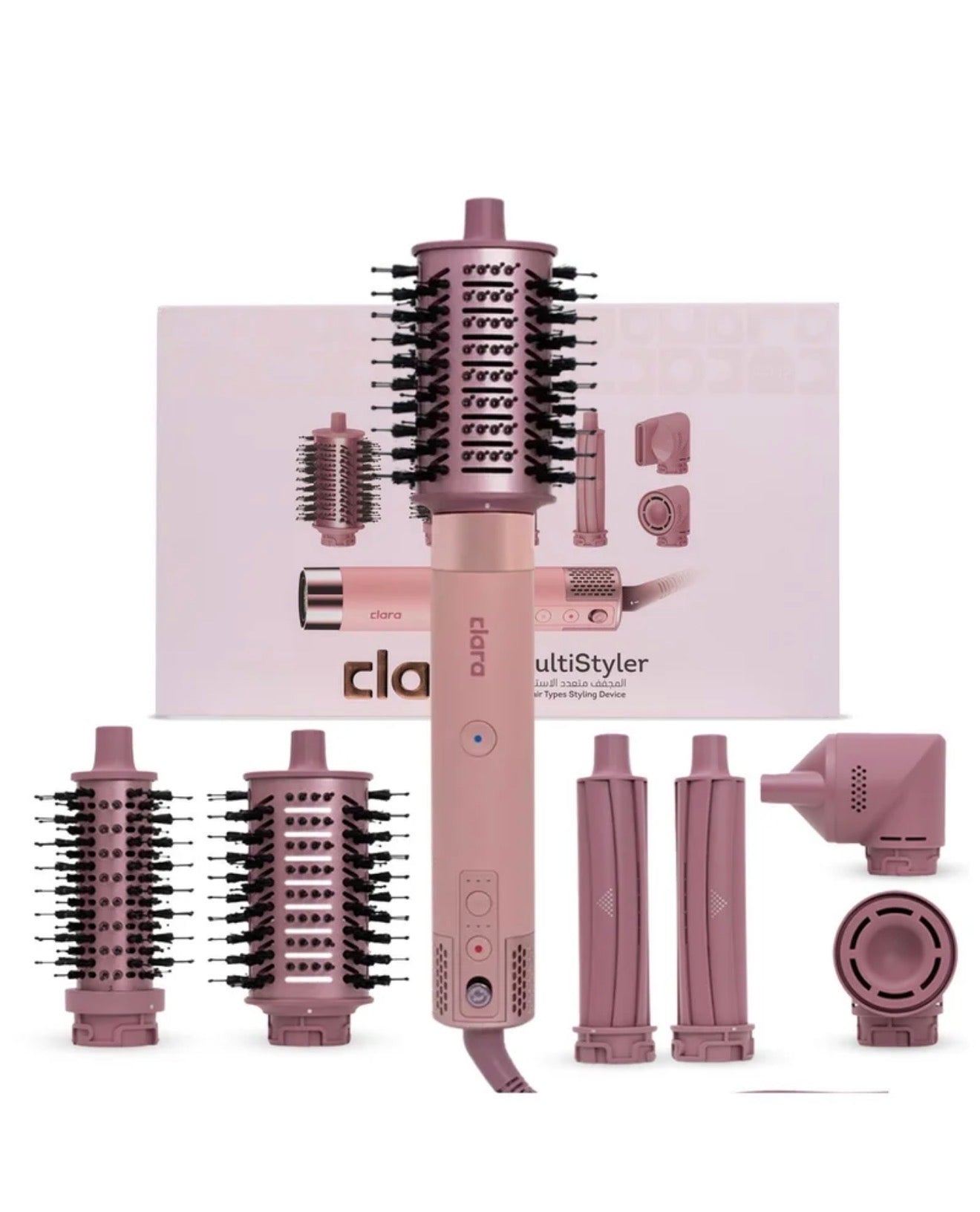 Clara Multi Styler for All Hair Types – 6-in-1 Styling Tool with Auto-Wrap Curlers, Blow Dryer, Round & Oval Brush – 1500W Ionic Hair Styler for Frizz-Free Waves & Salon Blowouts Pink