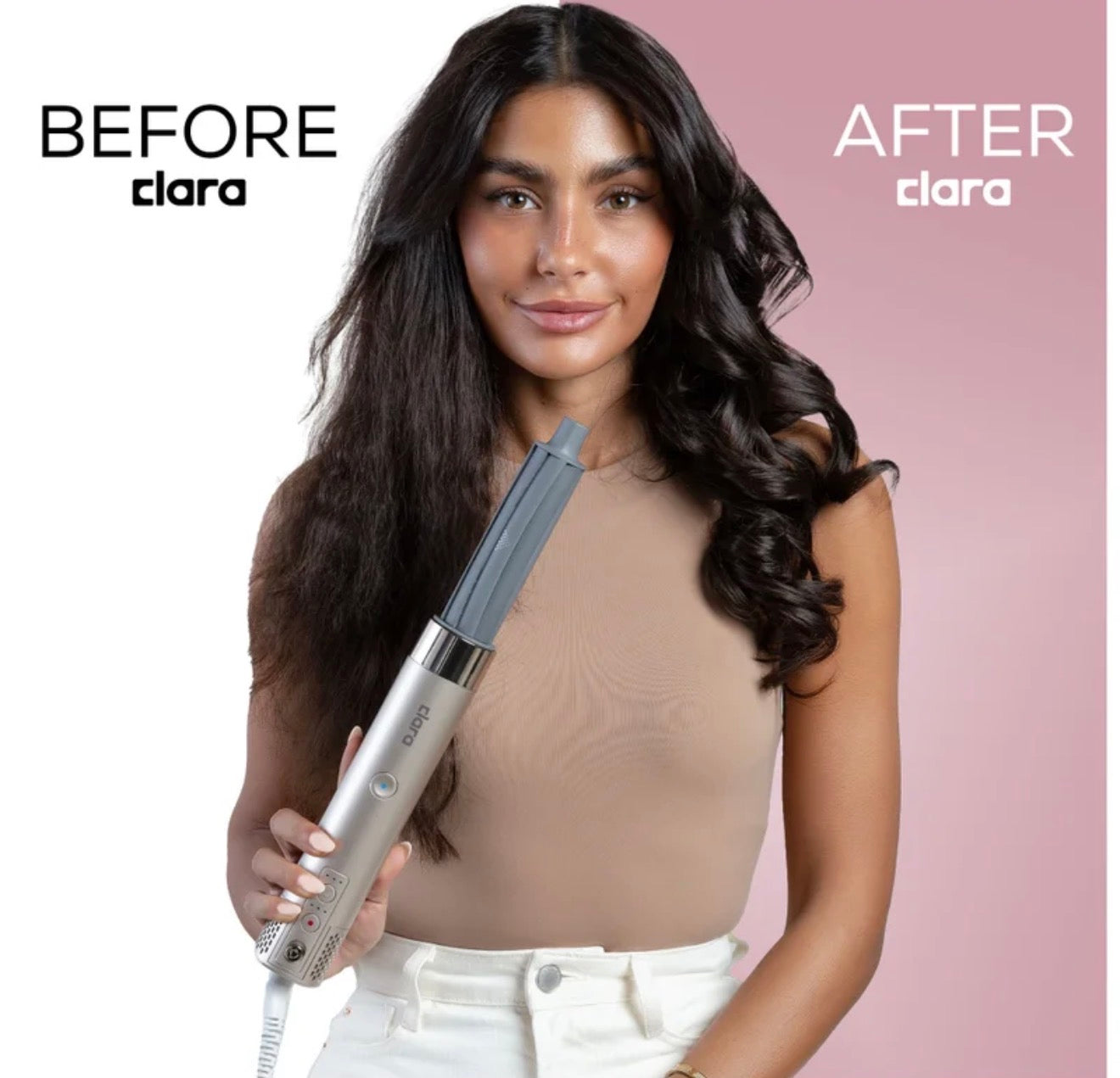 Clara Multi Styler for All Hair Types – 6-in-1 Styling Tool with Auto-Wrap Curlers, Blow Dryer, Round & Oval Brush – 1500W Ionic Hair Styler for Frizz-Free Waves & Salon Blowouts Pink
