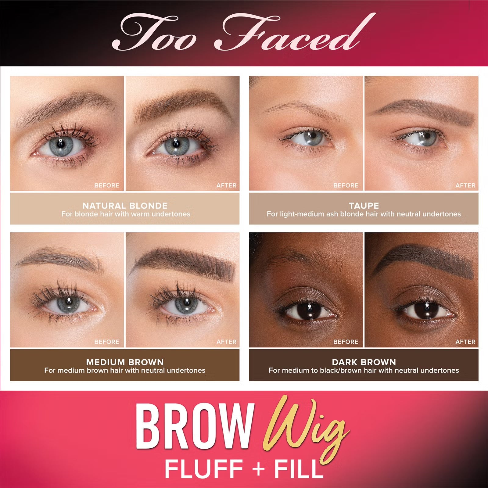 Too Faced Brow Wig Brush On Hair Fluffy Brow Gel - Medium Brown