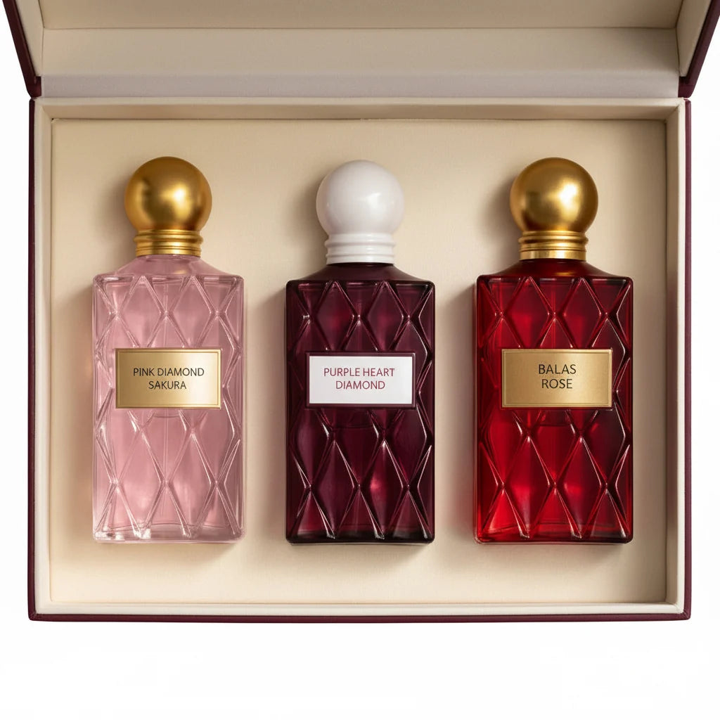 IBRAQ Maroon Diamond Collection 3*75ml, Balas Rose, Pink Diamond Sakura, Purple Heart Diamond